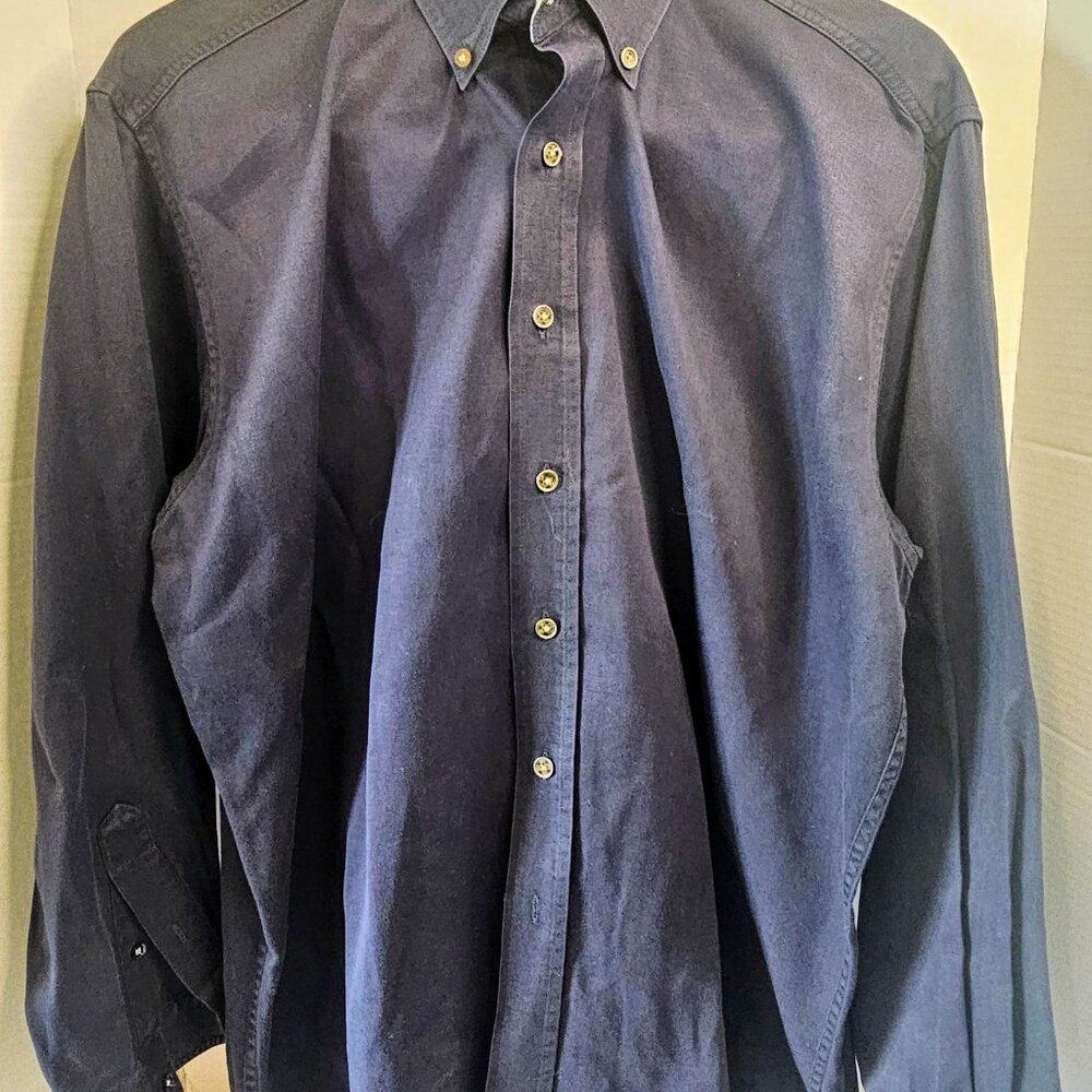 King Ranch Navy Twill Shirt Button Up Long Sleeve Rancher Cowboy Rodeo Men SZ‎ L - Picture 2 of 7